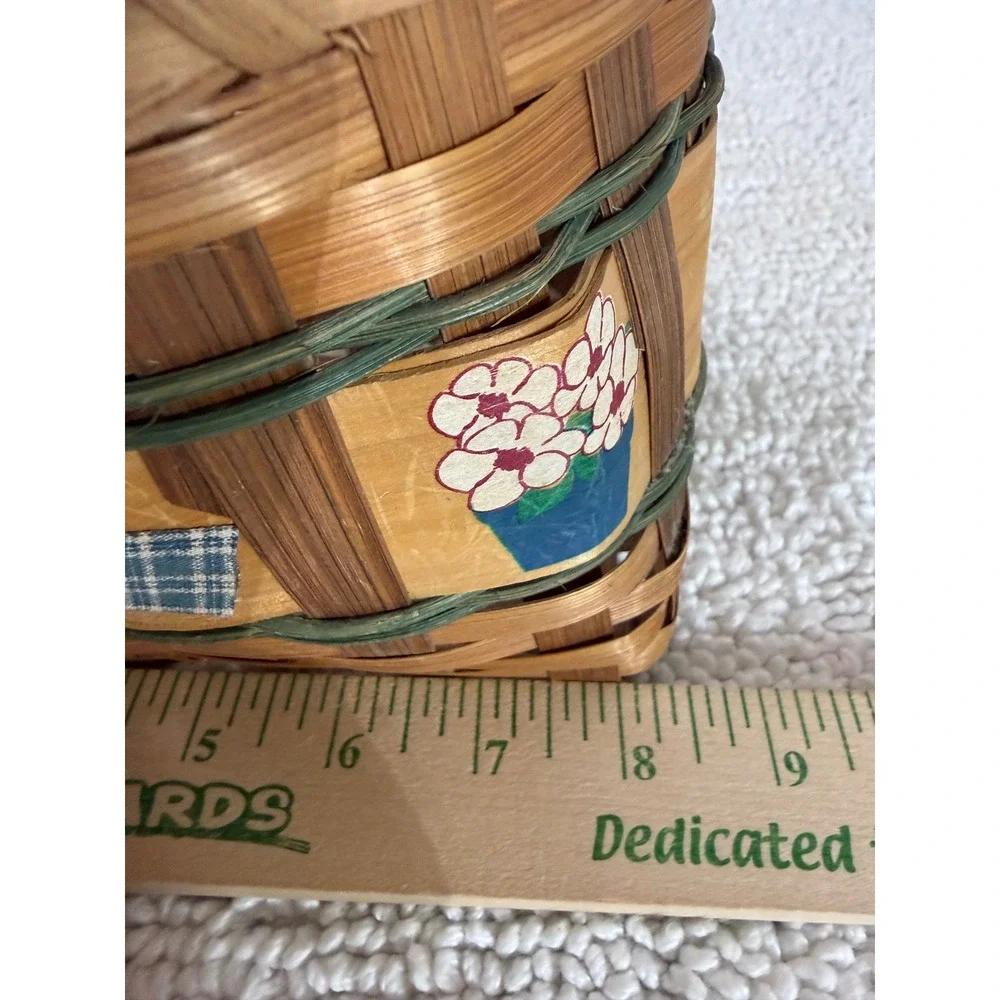 Vintage Hand Painted Woven Wood Basket Country Garden Watering Can Decor‎